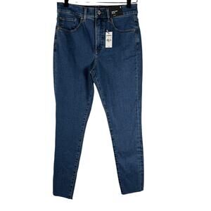 NWT Express Women's Blue Stretch Raw Hem High Rise Crop Skinny Jeans Size 6